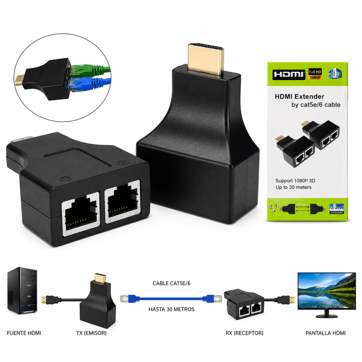 Extensor HDMI por RJ45 CAT5/6– 30M2