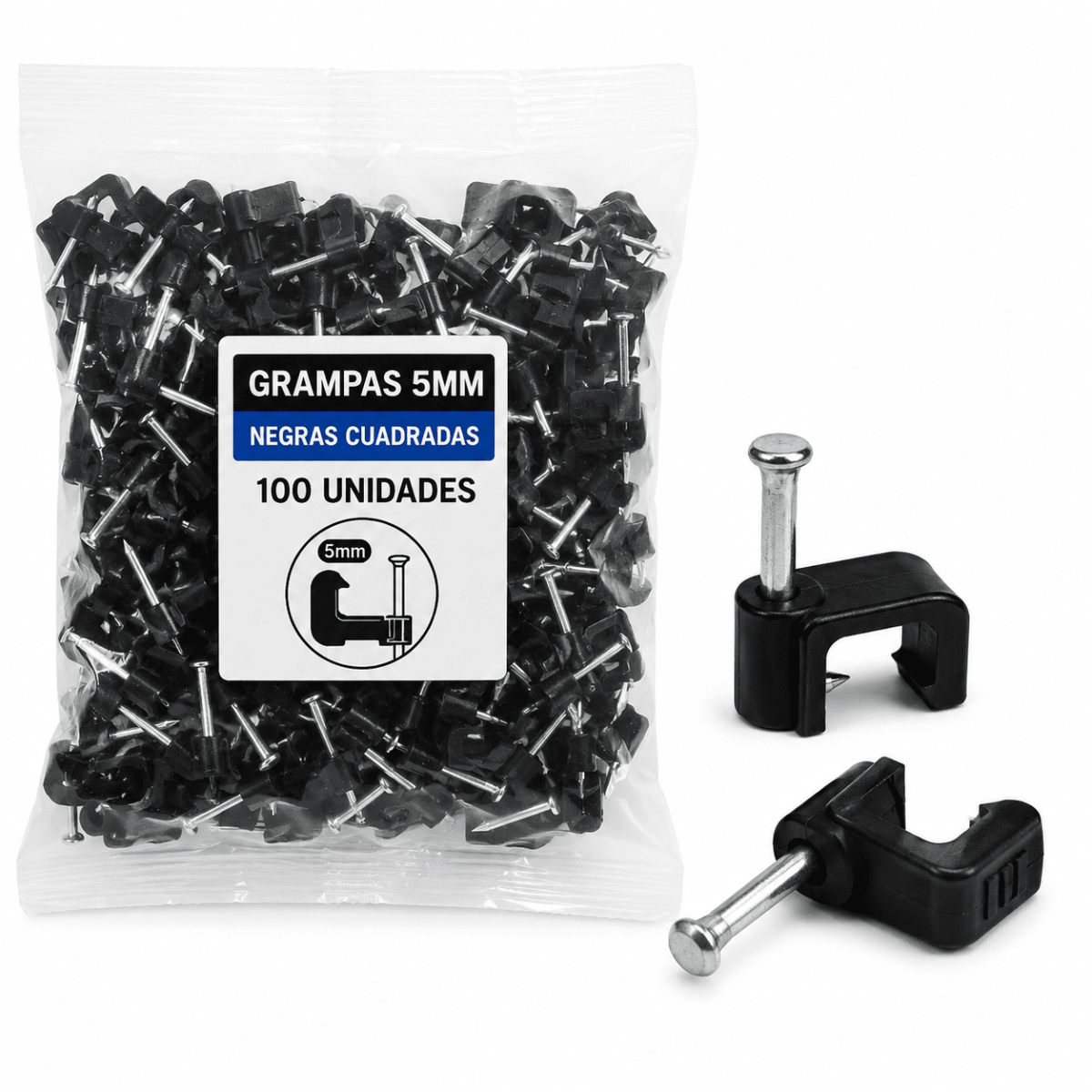 Grampas 5Mm Negra Cuadrada 0