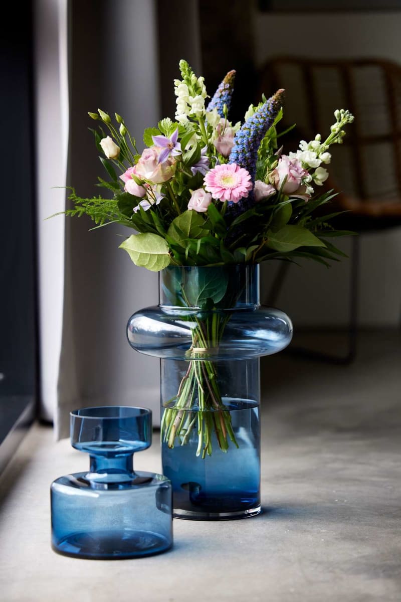 Jarrón tubo de cristal Lyngby - 30 cm - Azul2