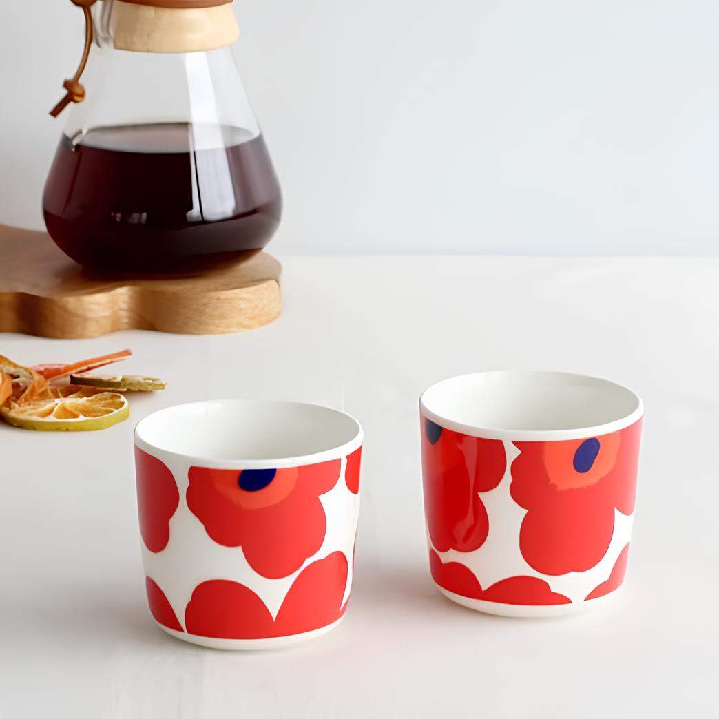 TAZA 2 DL sin aza - Unikko - Blanco/Rojo2