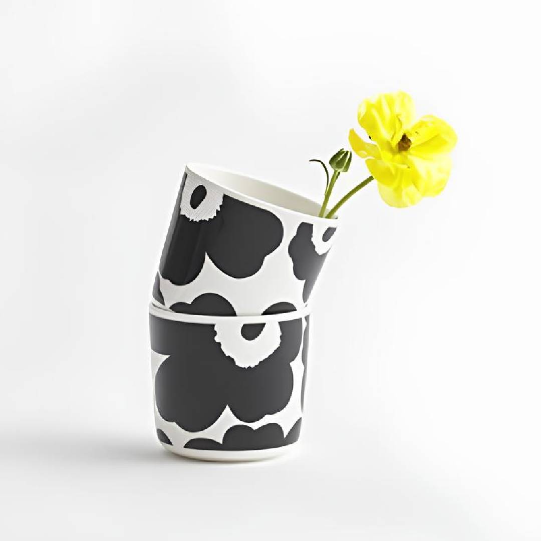 TAZA 2 DL sin aza - Unikko - Blanco/Negro2
