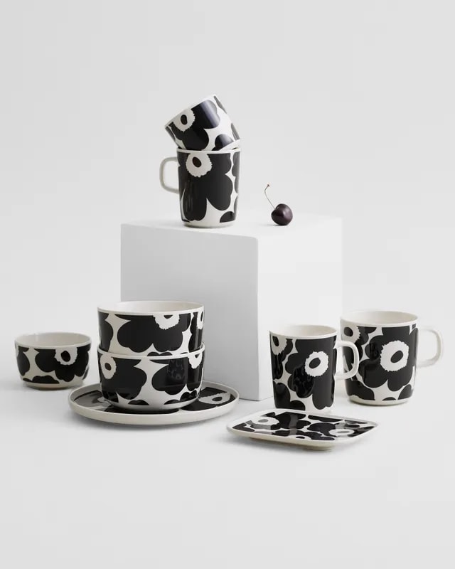 TAZA 2 DL sin aza - Unikko - Blanco/Negro4