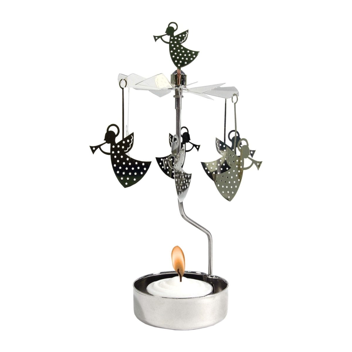 Candelabro Giratorio - Angel Volando Plateado y Doroado1