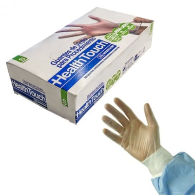Guante procedimiento Vinilo Health Touch no estéril libre de polvo transparente1