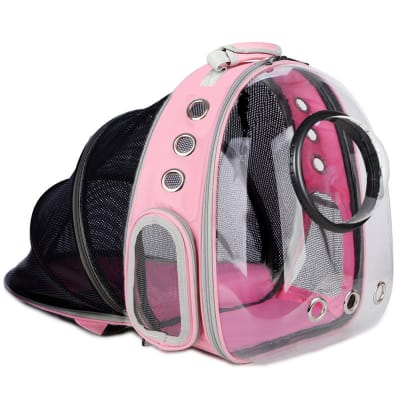 Mochila Transparente Expandible Rosada Ancho 20 a 66 cm