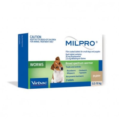 Milpro Antiparasitario 1 comprimido Cachorros y Razas Pequeñas de 0,5 a 10 Kg