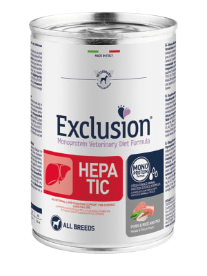 Exclusion Perro Hepatico Cerdo y Arroz 400 gr1