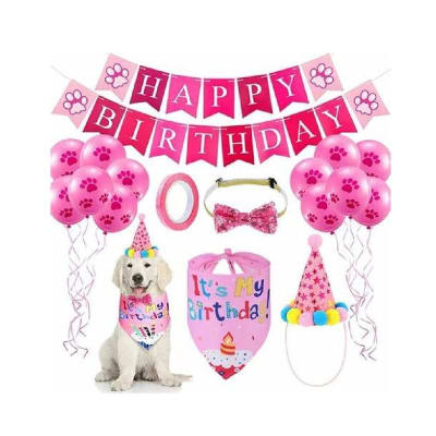 .Kit Cumpleaños Para Perritos Rosa y Celeste
