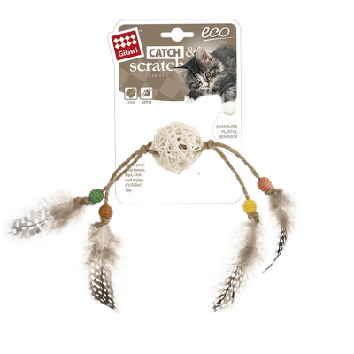 Catch and Scratch Eco Rattan y Plumas Café