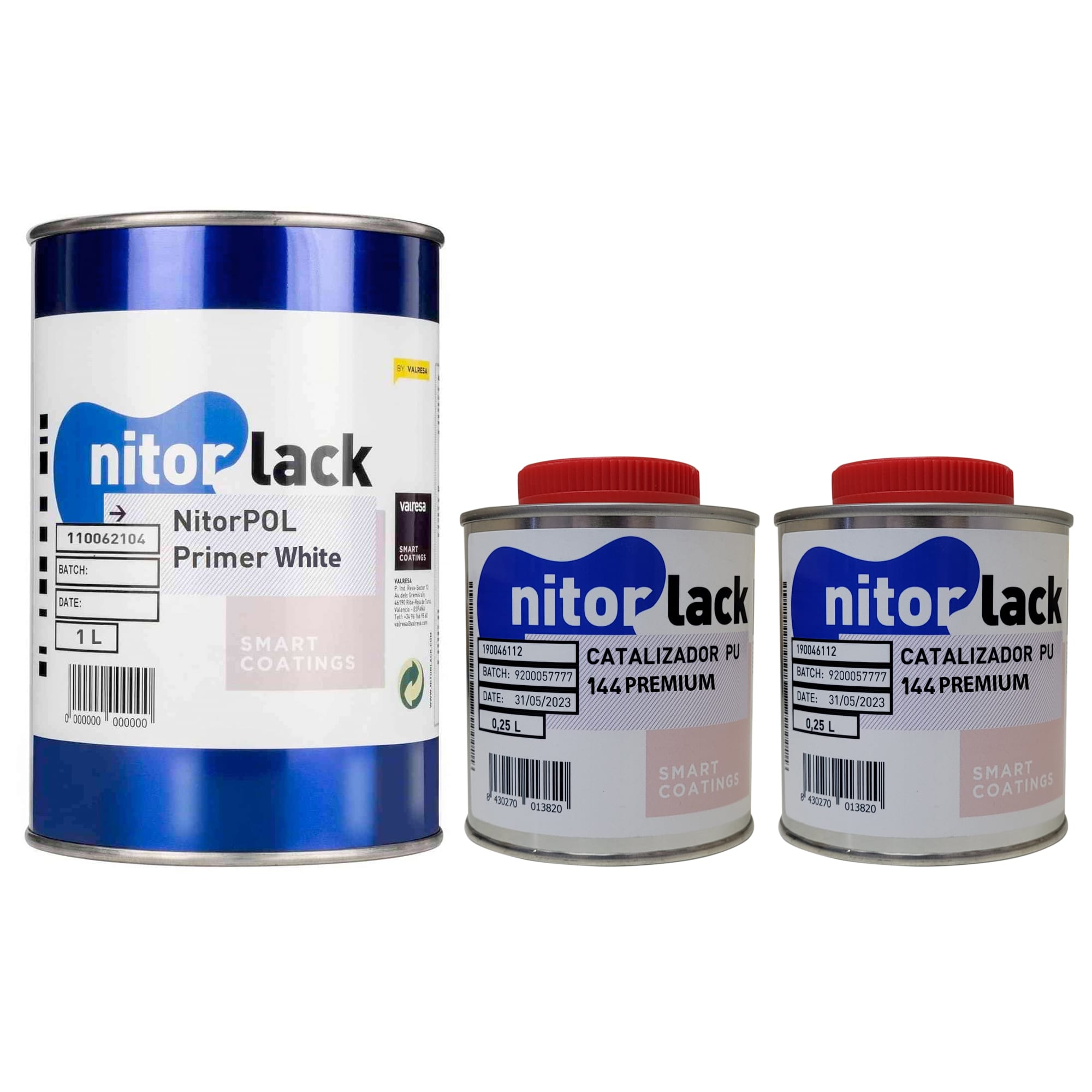 Poliuretano Primer White Nitorpol de Nitorlack. Blanco. 1 litro + 2 catalizadores 144 de 250 ml