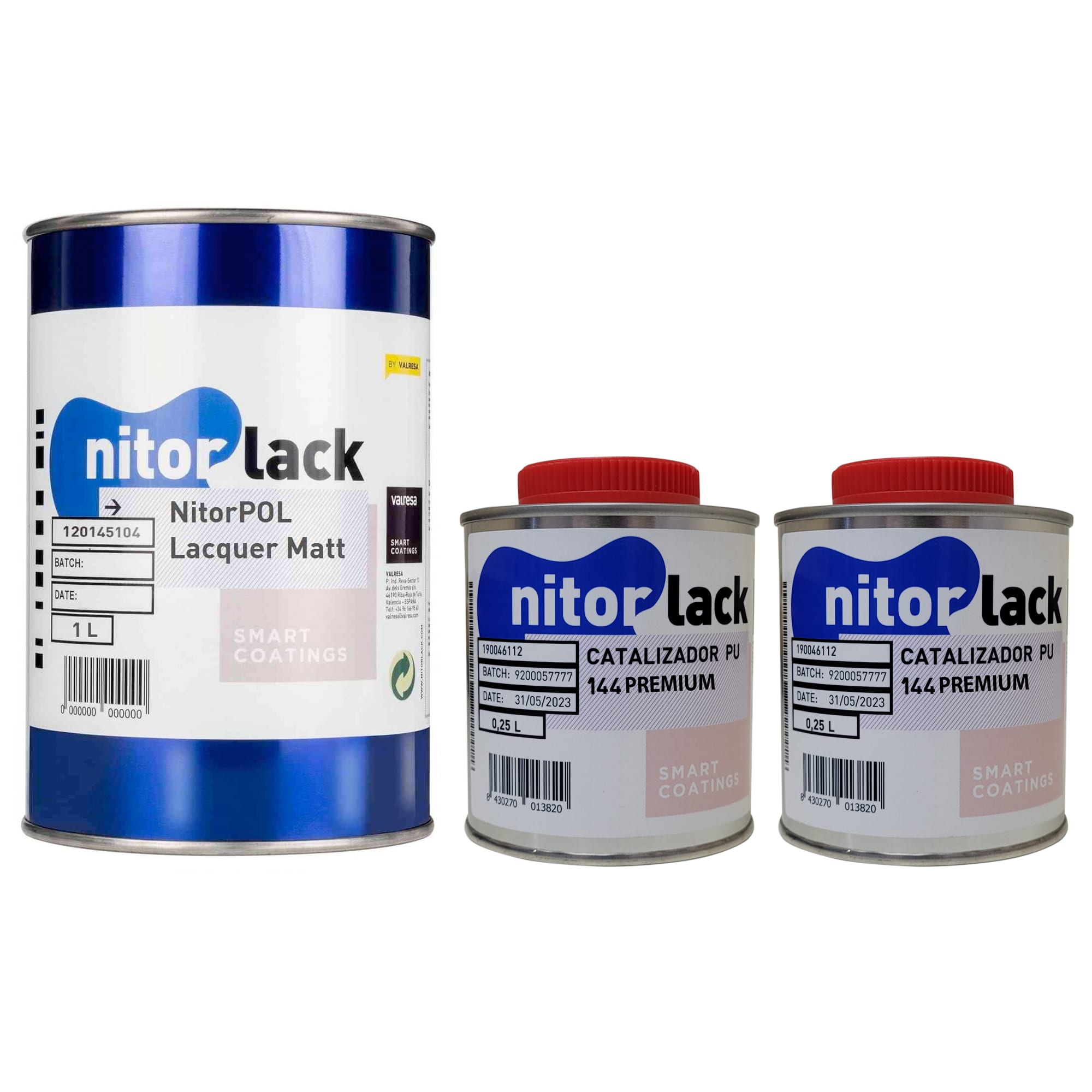 Poliuretano Lacquer Matt Nitorpol de Nitorlack. Incoloro. 1 litro + 2 catalizadores 144 de 250 ml