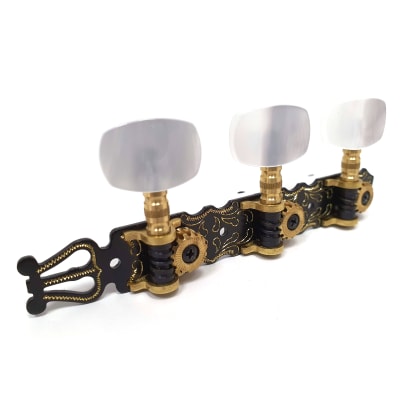 Clavijero para Guitarra Clasica. Mod: 219.01. Black-Gold con Lira