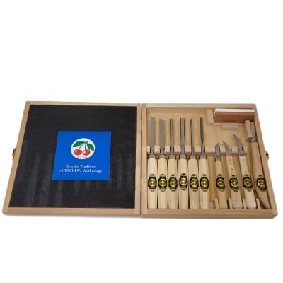 Set 3441 HK de 6 Mini Gubias 4 Cuchillos y 1 Piedra Two Cherries para Xilografia y Tallado1