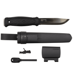 Cuchillo Garberg Black Blade (C) Acero al Carbono Morakniv 13915 con Kit de Supervivencia Black