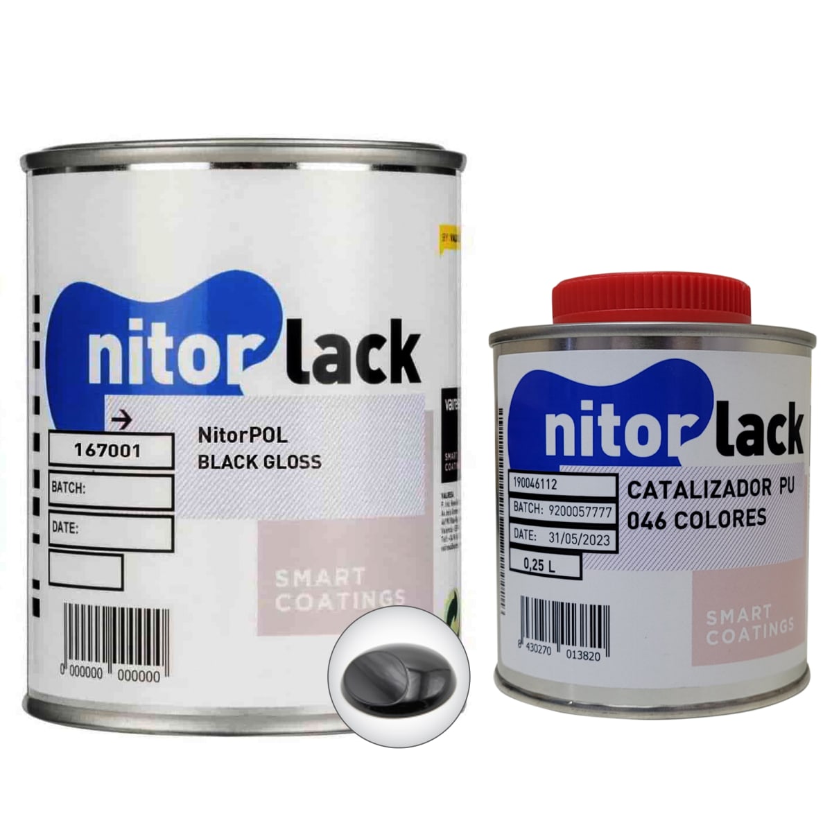 Poliuretano Nitorpol Black Gloss de Nitorlack. Color. 500 ml + 1 catalizador 046 de 250 ml 0