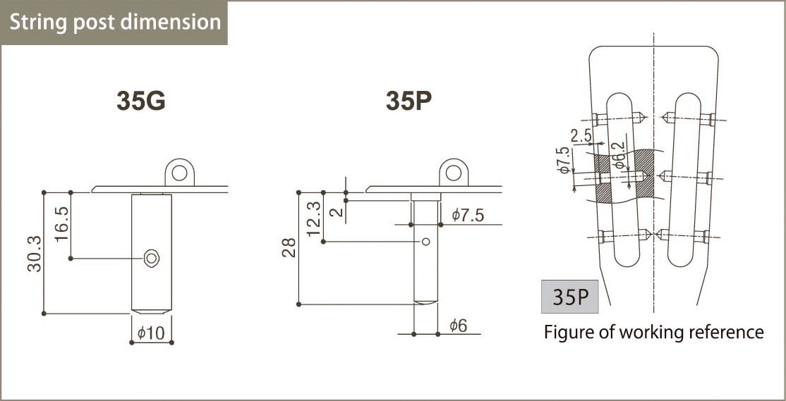 Clavijero Guitarra Clásica Gotoh 3L+3R Gold 35G620-EN Boton Madera Ebano3