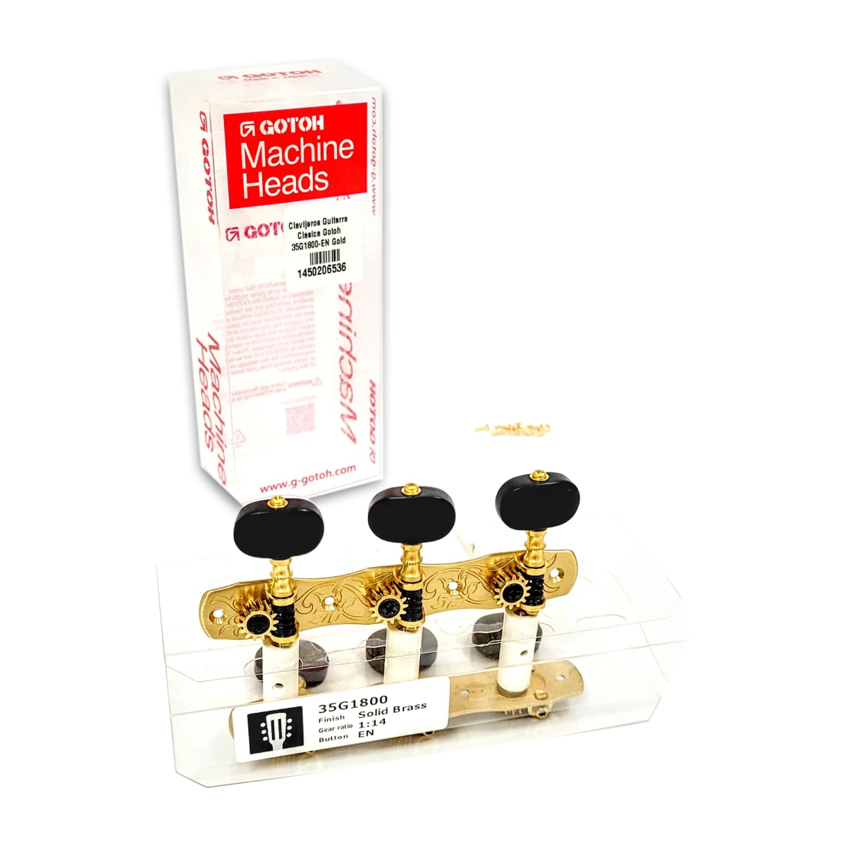 Clavijero Guitarra Clásica Gotoh 3L+3R Gold 35G1800-EN Bronce Sólido y Botón de Madera Ebano Negro6