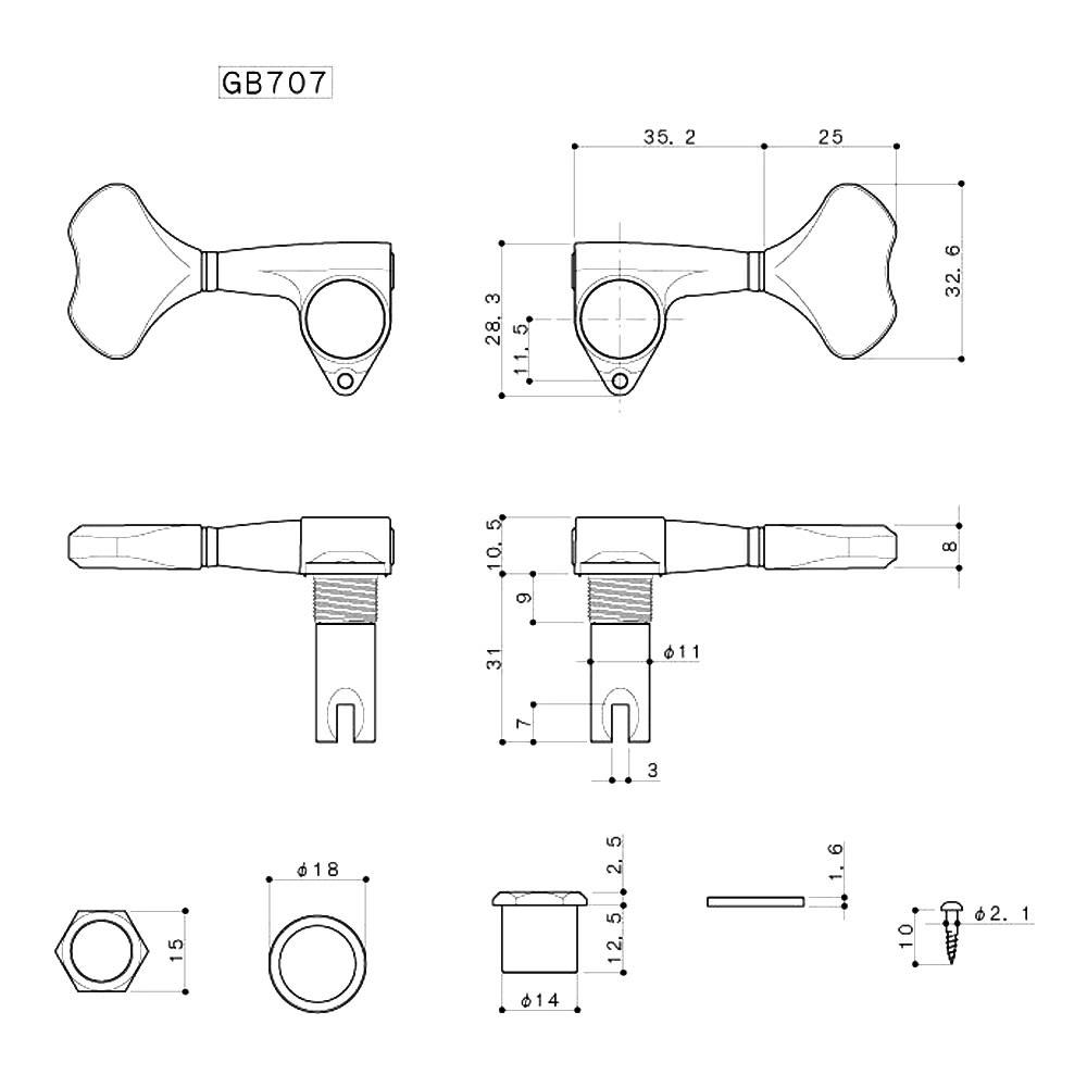 Clavija ( L / Bass) Chrome para Bajo / Mod: 20600C GB7 Gotoh® (Hipshot®)1