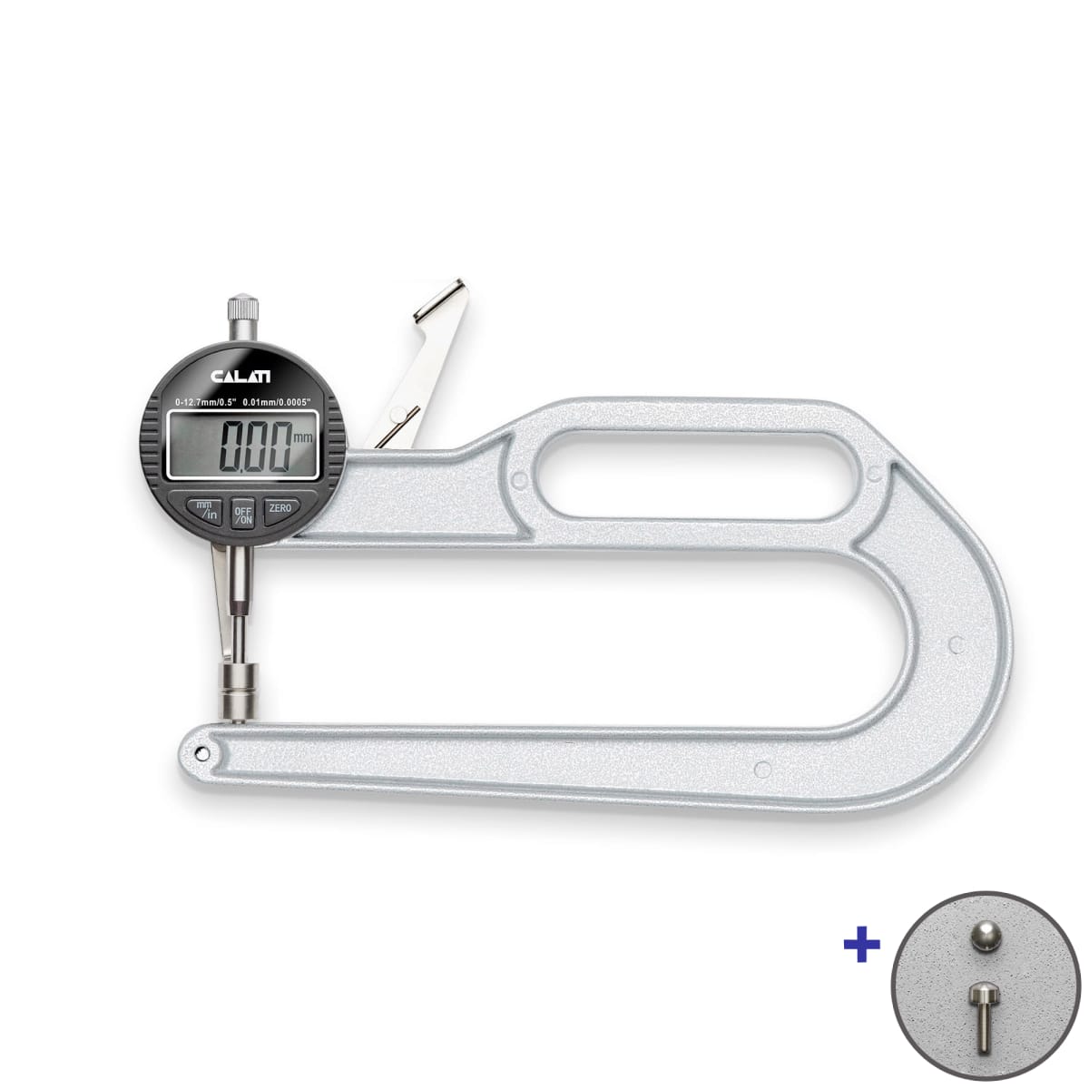 Espesimetro Pequeño Digital Calati. Mod: 200TCD. Puntas Redondas + Planas Adicionales 0