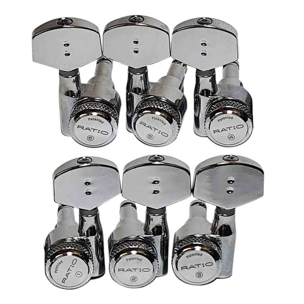Clavijero 3L+3R con Locking. Mod: PRL-8311-C0. Boton: 07. Color: Chrome4