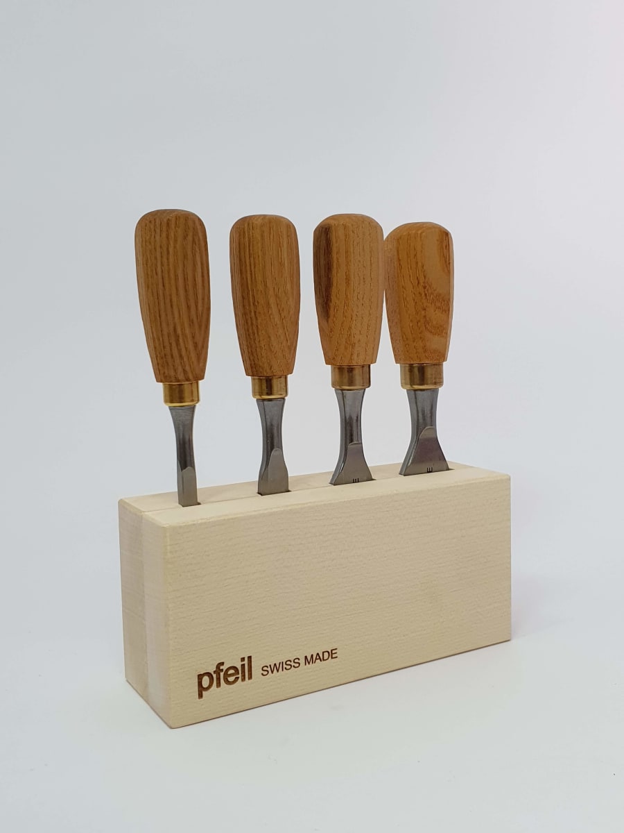 Set de Mini Formones Carpinteros Pfeil Bch 4er con Base de Madera (5 pcs)3