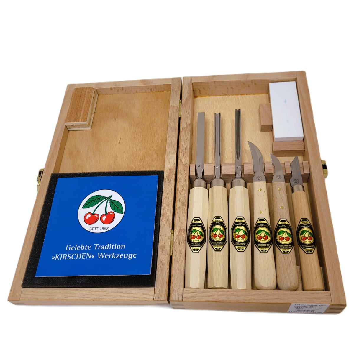 Set 3437 HK de 3 Mini Gubias 3 Cuchillos y 1 Piedra Two Cherries para Xilografia y Tallado29