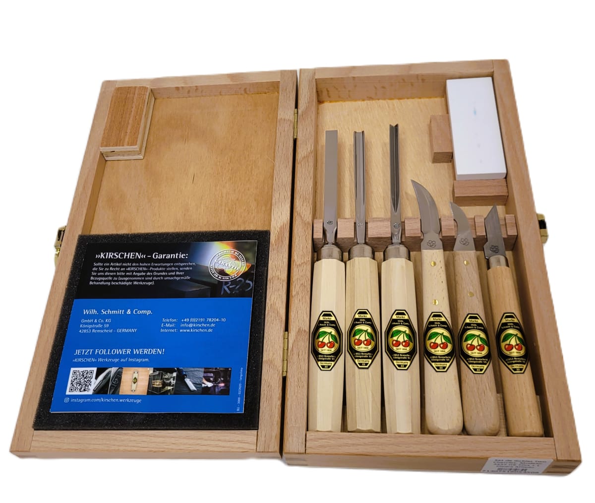 Set 3437 HK de 3 Mini Gubias 3 Cuchillos y 1 Piedra Two Cherries para Xilografia y Tallado 0