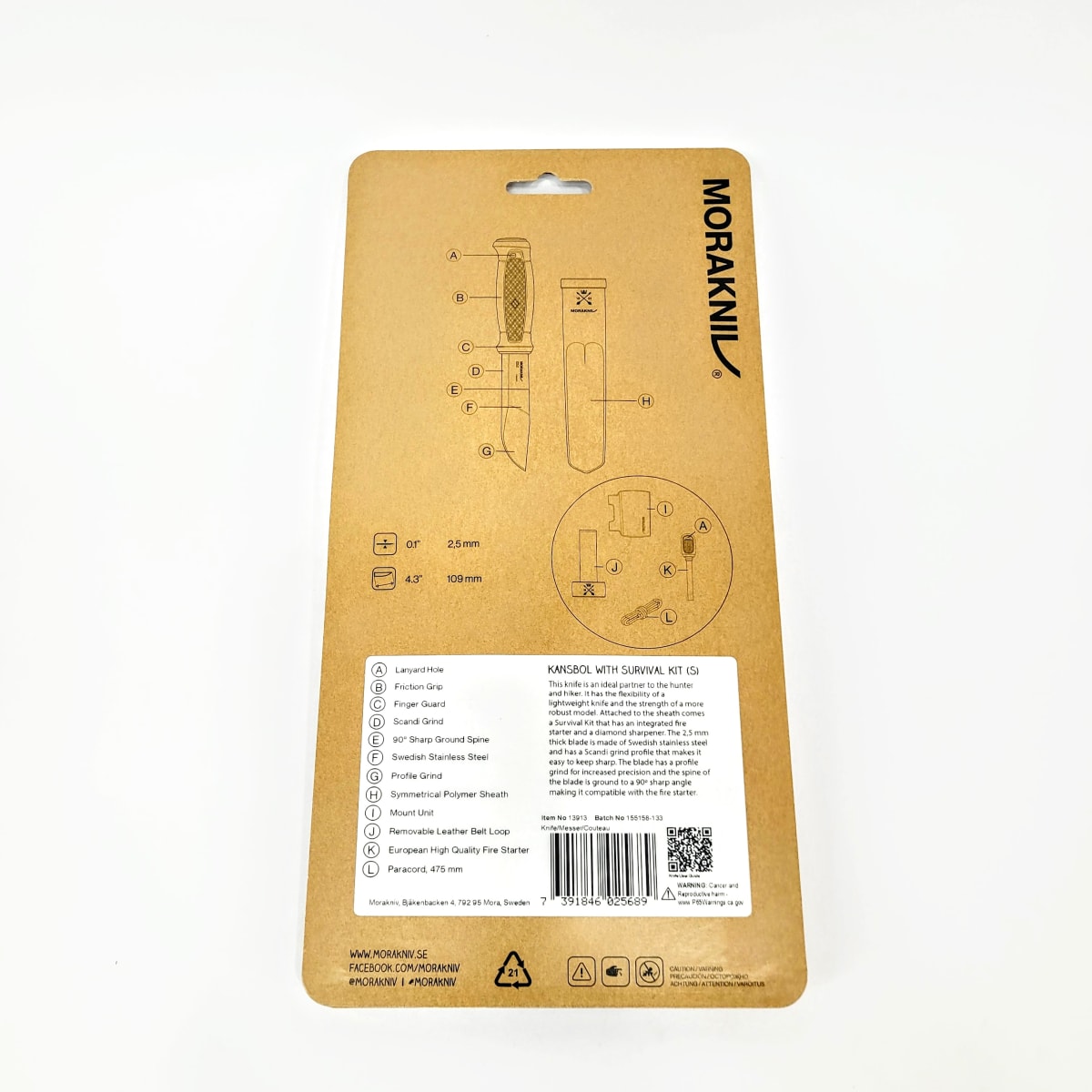Cuchillo Morakniv Kansbol 13913 (S) Acero Inoxidable con Kit de Supervivencia Orange7