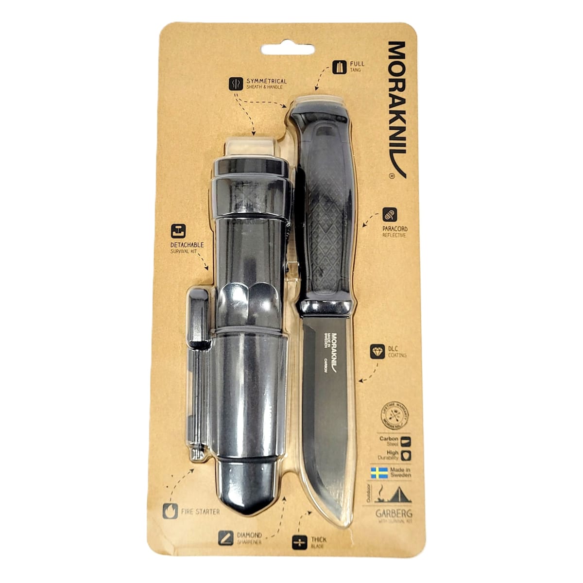 Cuchillo Garberg Black Blade (C) Acero al Carbono Morakniv 13915 con Kit de Supervivencia Black7