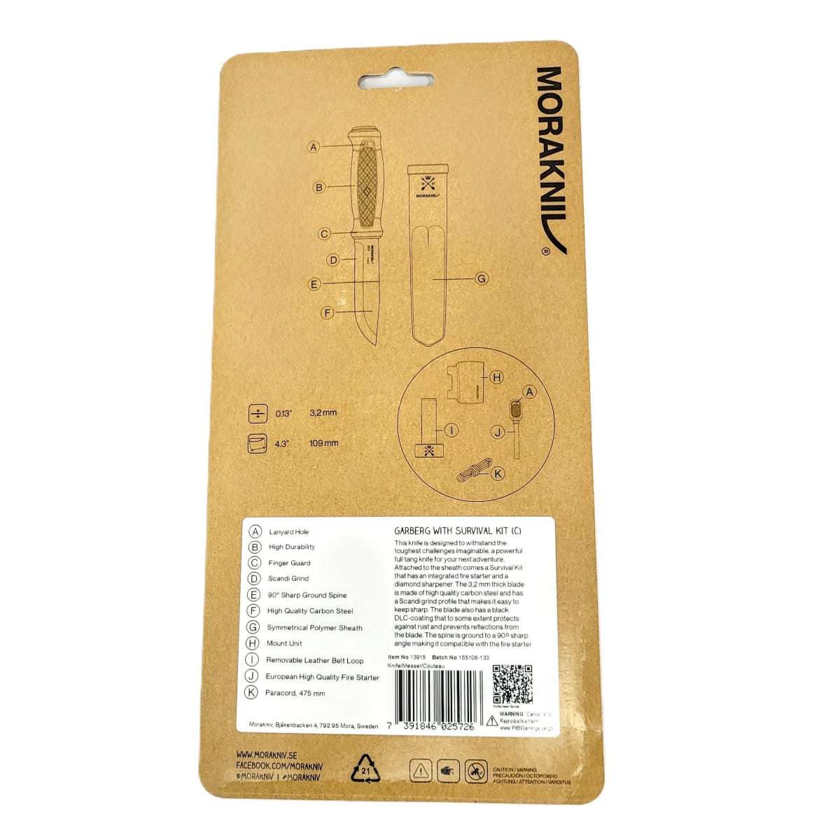 Cuchillo Garberg Black Blade (C) Acero al Carbono Morakniv 13915 con Kit de Supervivencia Black4