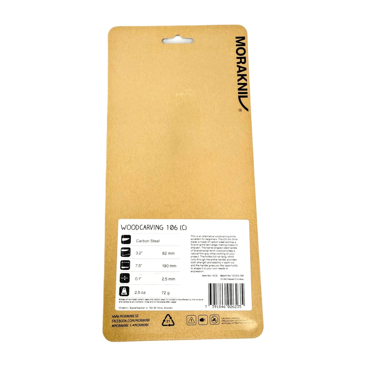 Cuchillo Morakniv para Tallado en Madera 106 (C) Acero al Carbono con Estuche9