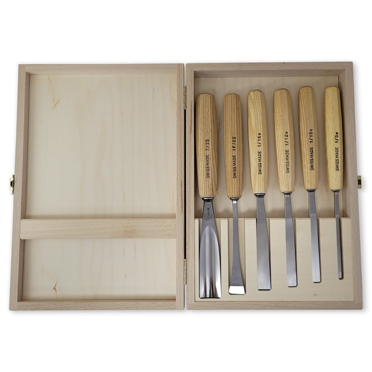 Pack de 5 Formones Rectos y 1 Gubia Semicurva Pfeil con Estuche de Madera2