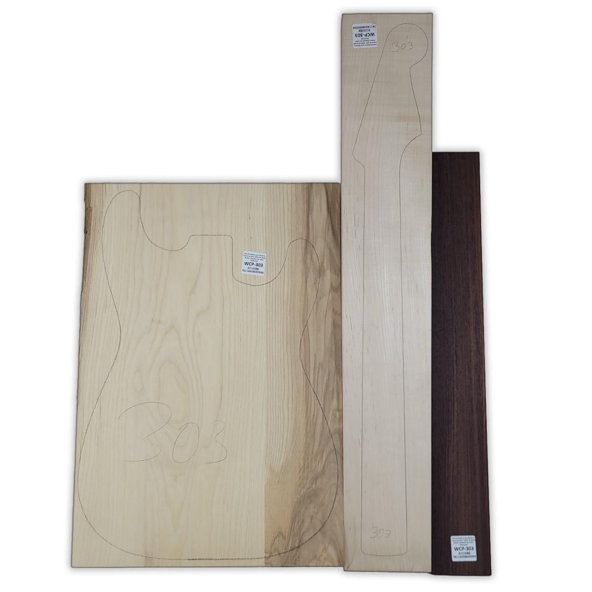 Pack de Maderas WCP-303 para Guitarra, Cuerpo de Ash + Mastil de Maple + Diapason de Indian Rosewood 0
