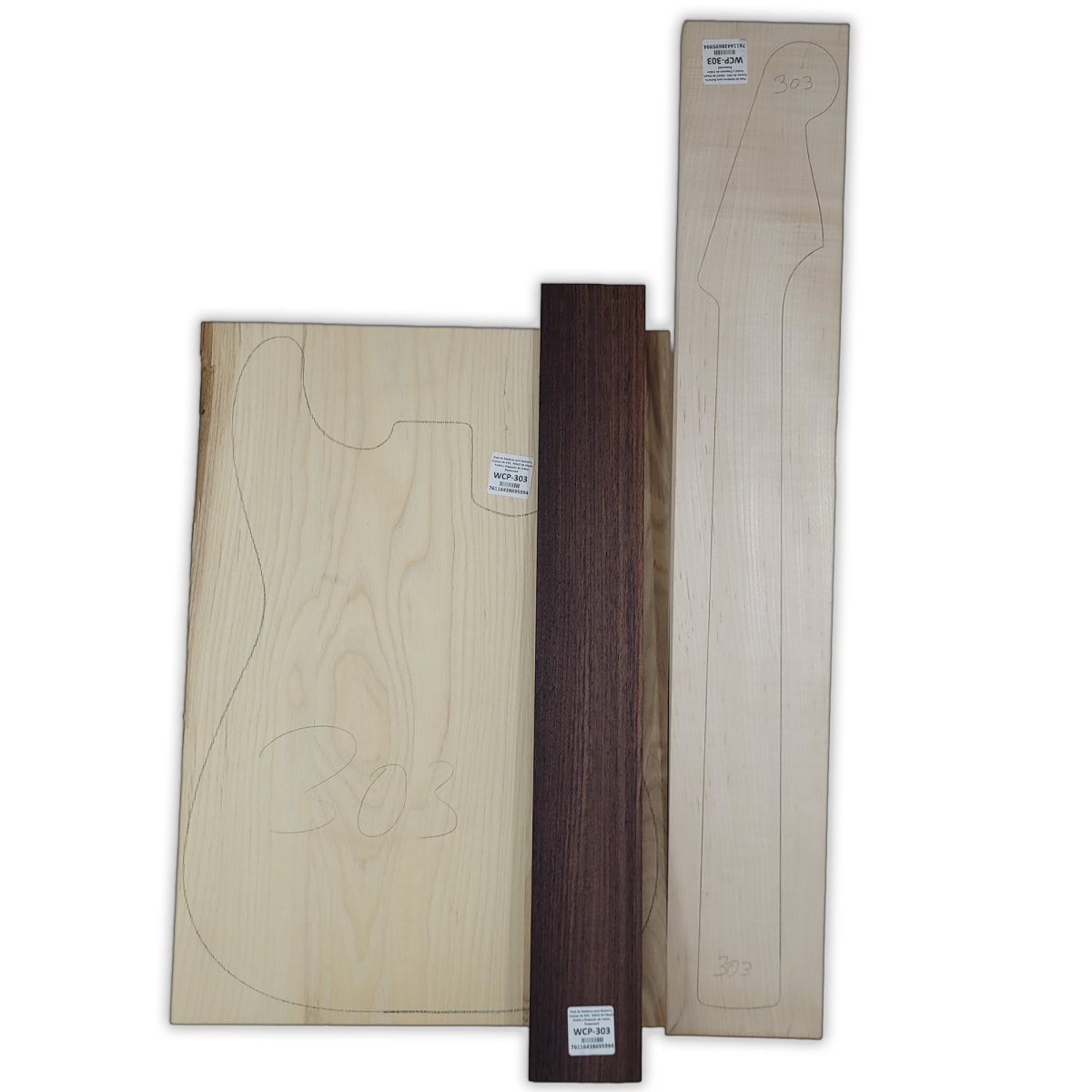 Pack de Maderas WCP-303 para Guitarra, Cuerpo de Ash + Mastil de Maple + Diapason de Indian Rosewood18