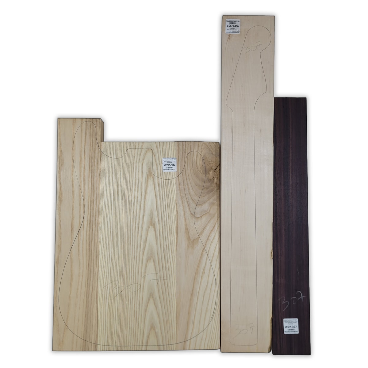 Pack de Maderas WCP-307 para Guitarra, Cuerpo de Ash + Mastil de Maple + Diapason de Indian Rosewood 0