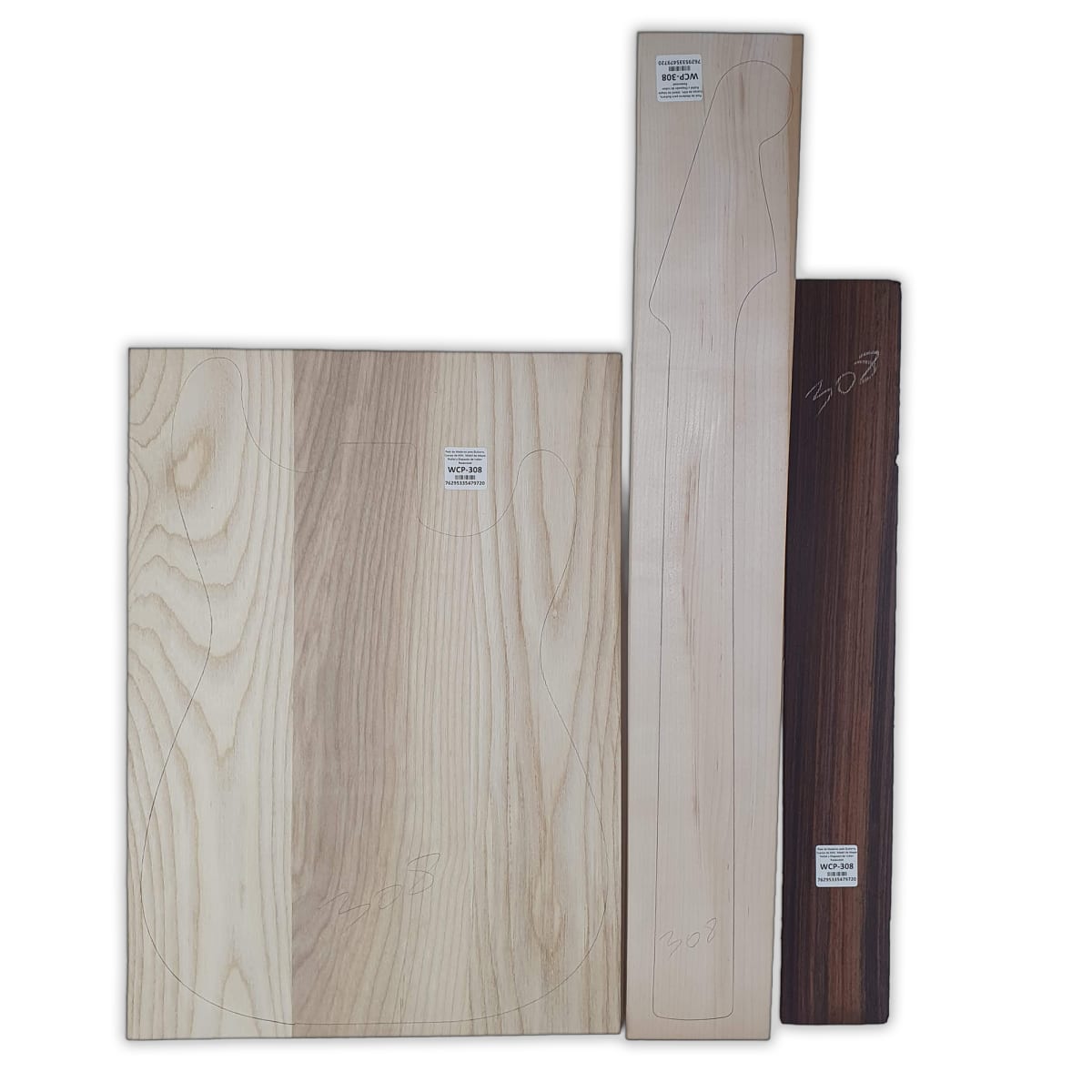 Pack de Maderas WCP-308 para Guitarra, Cuerpo de Ash + Mastil de Maple + Diapason de Indian Rosewood 0