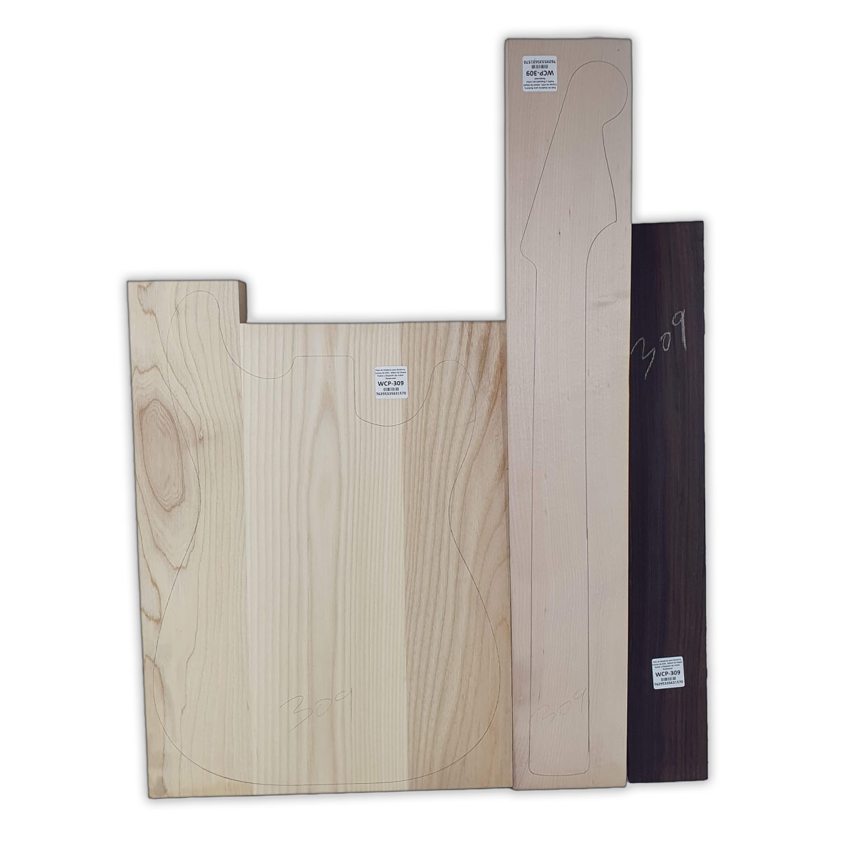 Pack de Maderas WCP-309 para Guitarra, Cuerpo de Ash + Mastil de Maple + Diapason de Indian Rosewood 0