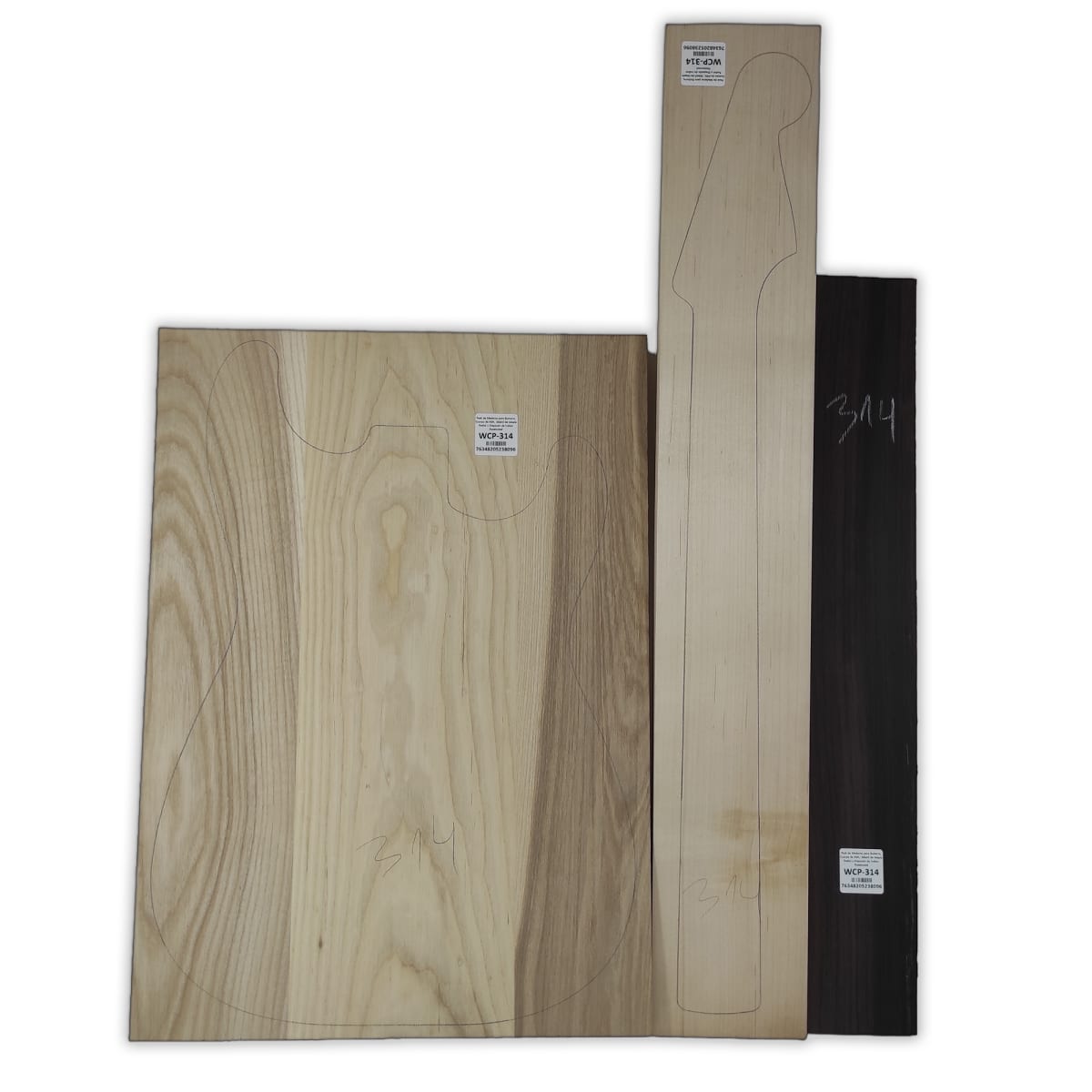Pack de Maderas WCP-314 para Guitarra, Cuerpo de Ash + Mastil de Maple + Diapason de Indian Rosewood 0