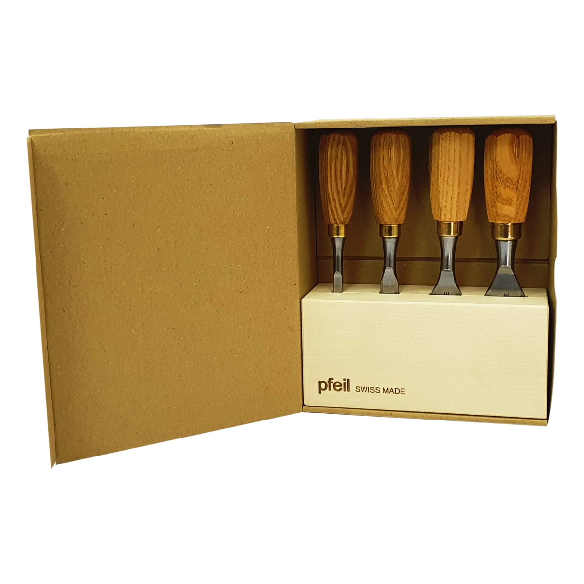 Set de 4 Mini Formones Carpinteros + Base de Madera. Mod: Bch 4er3