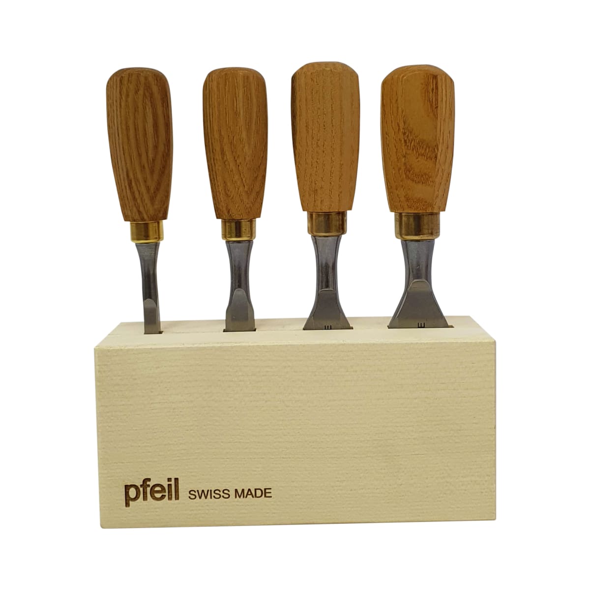 Set de 4 Mini Formones Carpinteros + Base de Madera. Mod: Bch 4er2