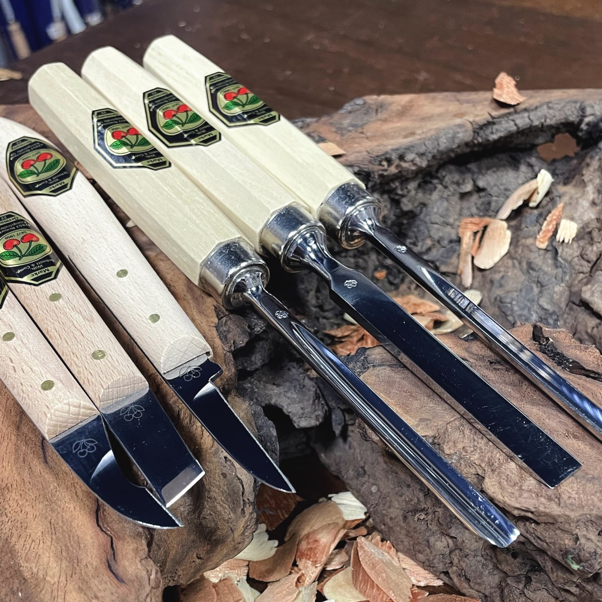 Set 3406 SB de 3 Mini Gubias y 3 Cuchillos Two Cherries para Xilografia y Tallado2