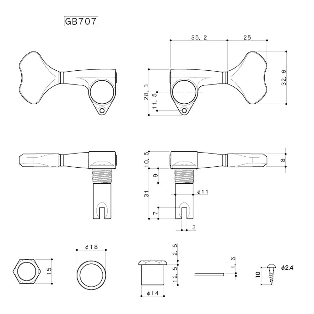 Clavija Gotoh GB707 para Bajo. Disposicion 1L. Color Gold4