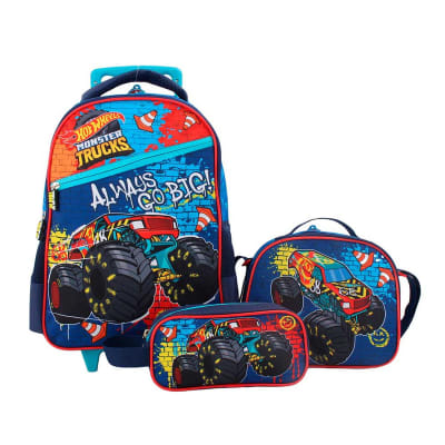 PACK MOCHILA CON RUEDAS, ESTUCHE Y LONCHERA HOT WHEELS1