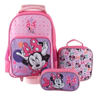 MOCHILA MINNIE MOUSE CON RUEDAS LONCHERA Y ESTUCHE1