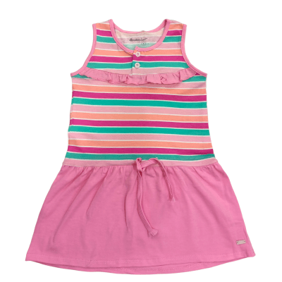 VESTIDO NIÑA S/M RAYAS V23M6584 ROSADO1