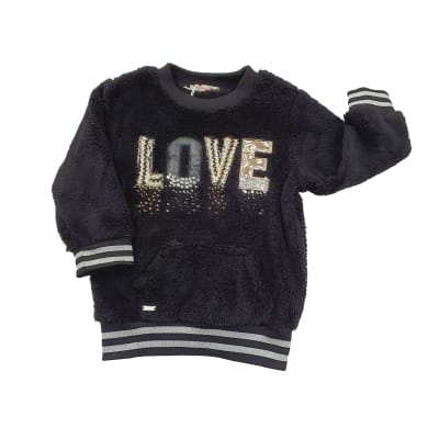 POLERON PELUDO NIÑA LOVE NEGRO TALLA 10 A 161