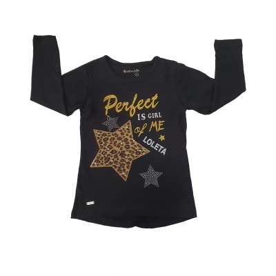 POLERA NIÑA M/L ESTRELLA ANIMAL NEGRO TALLA 2 A 8  