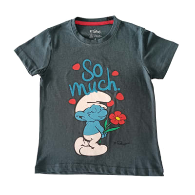 POLERA NIÑA M/C SPORT ZONE PITUFOS PTIISS23002 GRIS OSCURO1