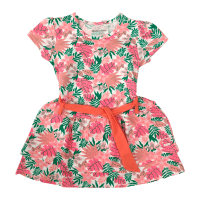VESTIDO NIÑA M/C FLORES V23M6583 CORAL1