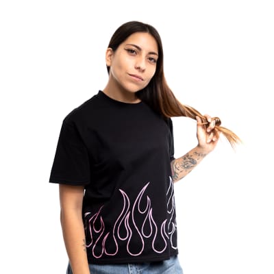 SPITFIRE-Polera manga corta mujer spitfire 360° con llamas negro ( S22W1C-0108)2